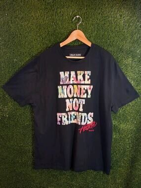 Create 2mrw Mens T-Shirt 3XL Black Make Money Not Friends Hustle Hard Graphic...